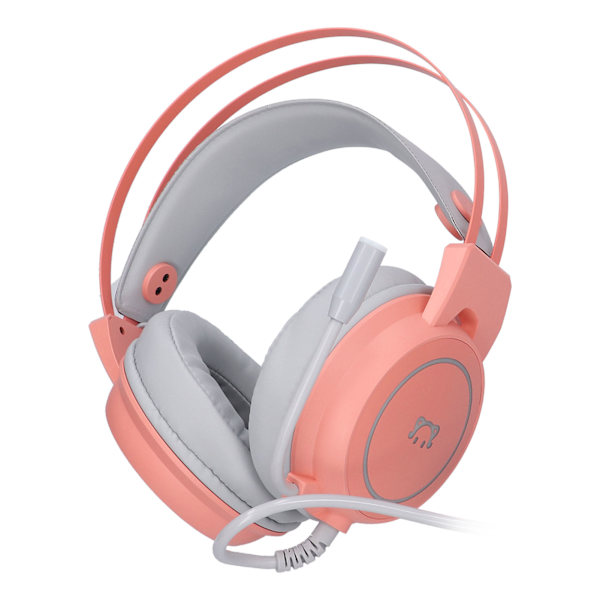 Headset för spel med huvudmontering, 50 mm högtalarenhet, stereo, 360° allround, böjbar hörlur, rosa