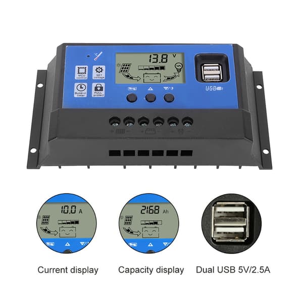 60A 12/24V LCD-display Gatlykta Intelligent Solar PWM Dubbel USB-kontroller