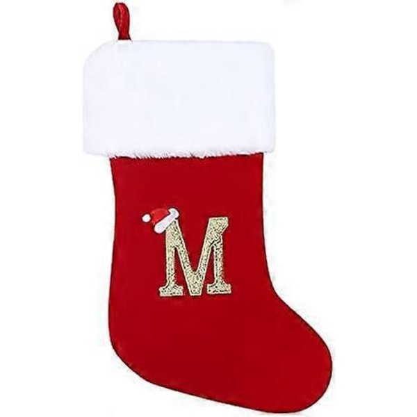 50 cm Monogram Julestrømper med Bogstaver, Rød Velour med Hvid Superblød Plysmanchet Broderede Julestrømper (M)