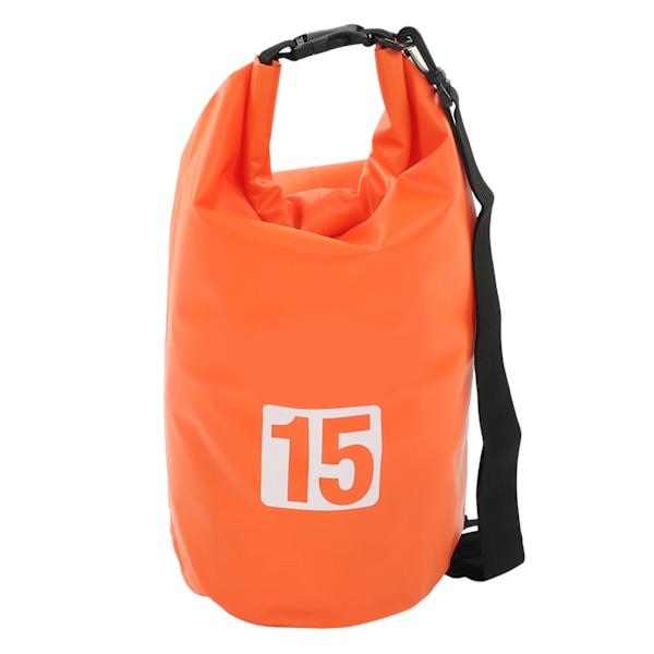 Vanntett tørrsekk bærbar sammenleggbar PVC tørr oppbevaringspose med skulderstropp for svømming rafting camping 15L oransje