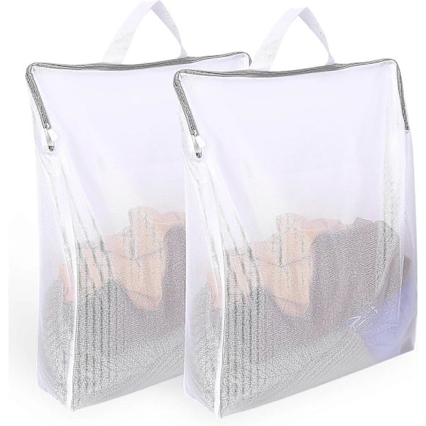 2 Stykker Vaskeposer med Glidelås, Delikate Vaskeposer med Håndtak, Mesh Vaskeposer Reisevaskeposer (61x51 cm)