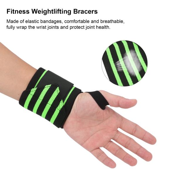 Fitness Tyngdlyftningsbygel Justerbart armbandsstöd Elastiska handledslindningar Bandage Svart Grön