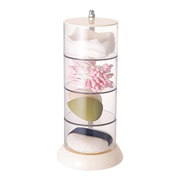 Multi Layer Pudder Puff Organizer Åndbar Støvsikker Øreringe Hvid Roterbar Beholder til Hjem 4 Lag