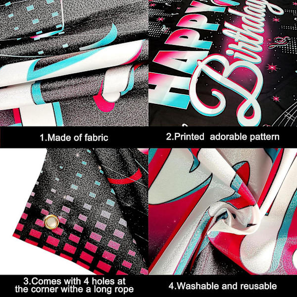 Tik Tok fødselsdagsbanner 180 X 115 cm - Festpynt til teenagepiger i musiktema
