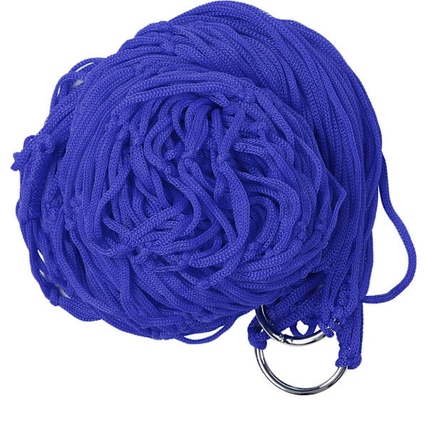 Bekväm dubbel gunga hängande säng nylon mesh hängmatta för utomhuscamping (blå)