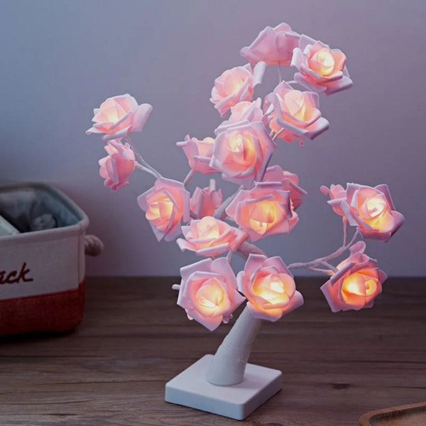 Desktop Rose Bonsai Tree Lamp 24 LED Tree Lamp Batteridrevet Dekorativt Lys for Stue Soverom