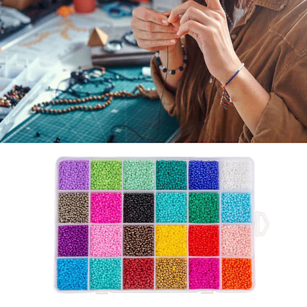 24 rutnät 1000 st glaspärlor set med elastisk tråd sax polerad DIY handcraft pärlor kit för smycken