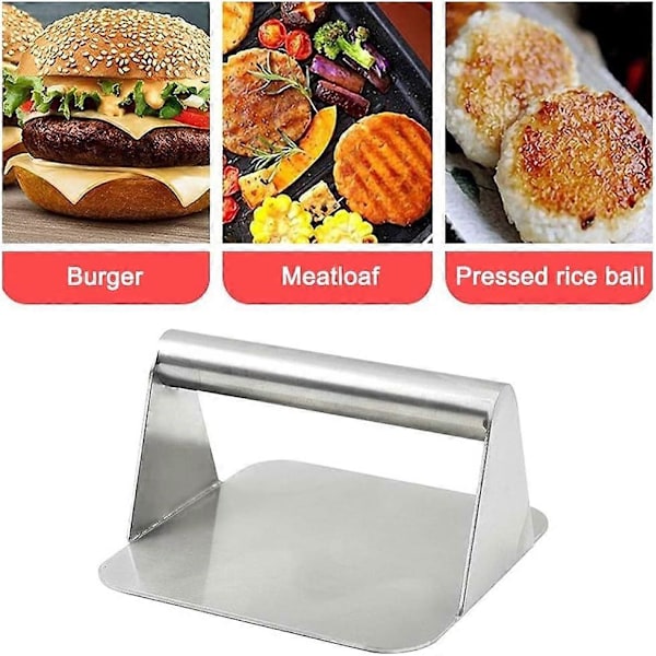 Barbecue Burgerpresse i rustfrit stål, non-stick burgerfremstiller, grillpresser i rustfrit stål, kraftig