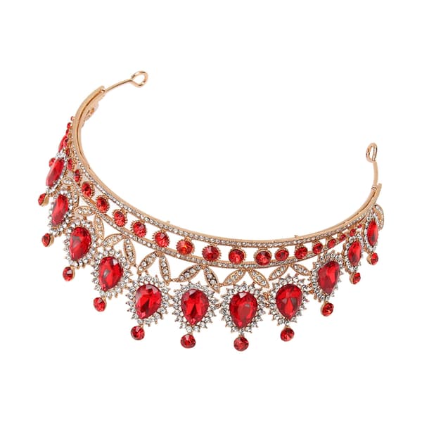 Krone Rød Rhinestone Retro Semicircle Hår Tilbehør Krone til Bryllup Fest Prom