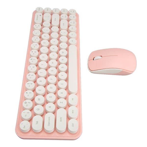 Trådløst tastatur og mus-kombination - Mini bærbar retro lydløs 2.4G trådløs 68 taster kontor tastatur og mus-sæt hvidt pink