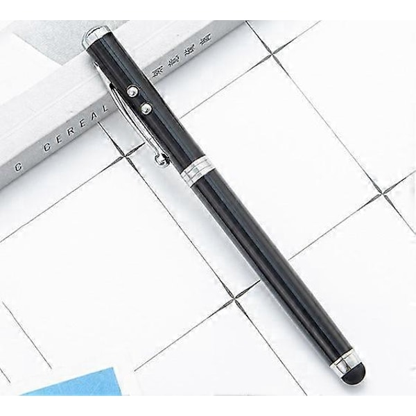 [2 stk.] 4-i-1 Universal Touch Screen Stylus + Kuglepen + Pointer + LED Lommelygte til Smartphone/Tablets iPad iPhone Samsung osv. [Sort]