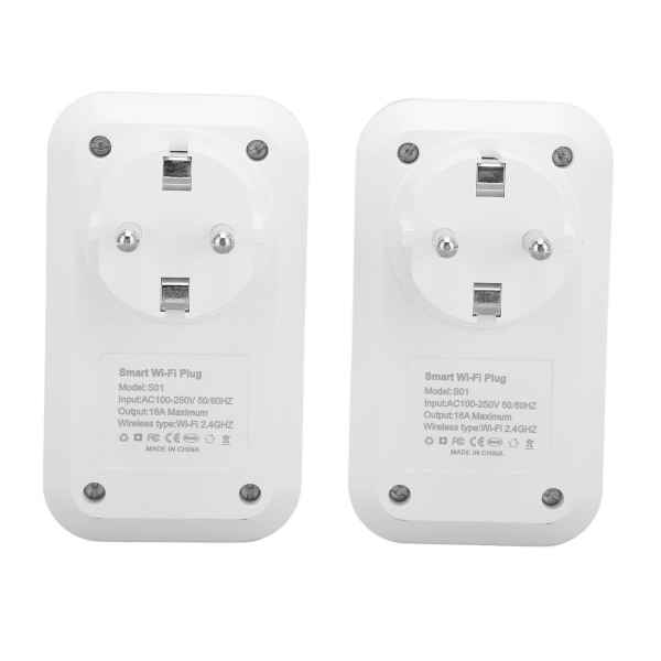 2 stk Smart WiFi-plugg Oppladbar Brannsikker trådløs fjernkontroll Stemmekontroll WiFi Smart Socket Plugg EU-plugg 100‑250V
