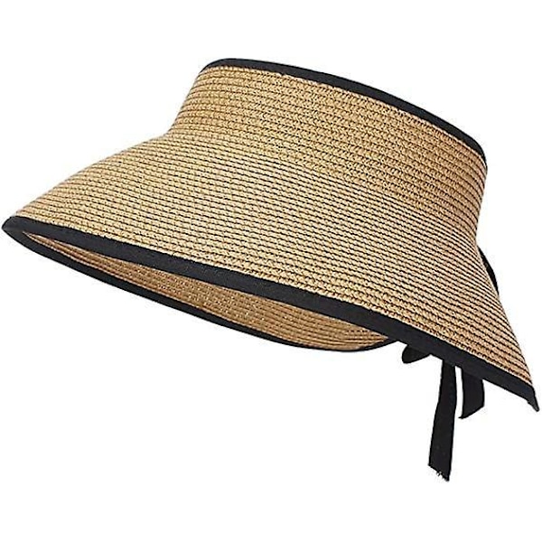 Justerbar beige solhatt i halm för kvinnor, för strand, resor och sommar