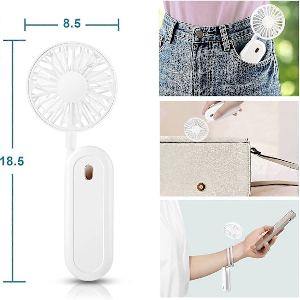 Bärbar Halsfläkt, Mini USB (Vit) Halsfläkt, 360 Fri Rotation, med Uppladdningsbart 1200mAh Batteri Tyst 3 Hastighetsfläkt, Vikbar för Kontorsbord Camping