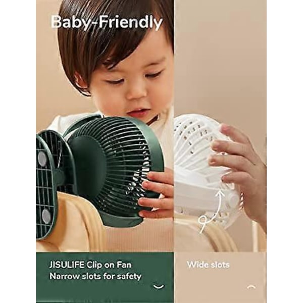 Vert Fonc Mini Vifte med Klemme, Liten USB-vifte med 4000mAh Oppladbart Batteri, 4 Hastigheter, Maks 14 Timer, Liten og Stillegående for Li