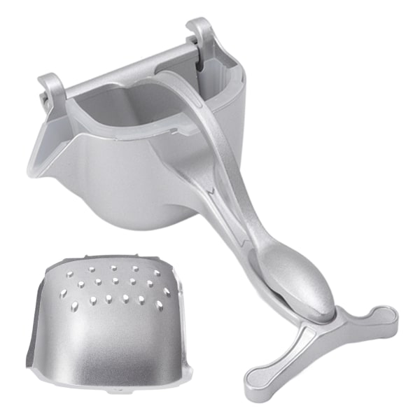 Manuell juicepresser i aluminiumlegering, bærbar appelsin- og sitronpresser, fruktpresser med 2 trakter, sølv