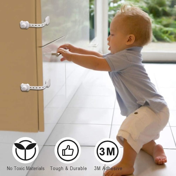 Forbedret baby sikkerhetslås sett med 6 - barnesikre skap- og skuffelåser for kjøleskap - hvit, ingen verktøy nødvendig