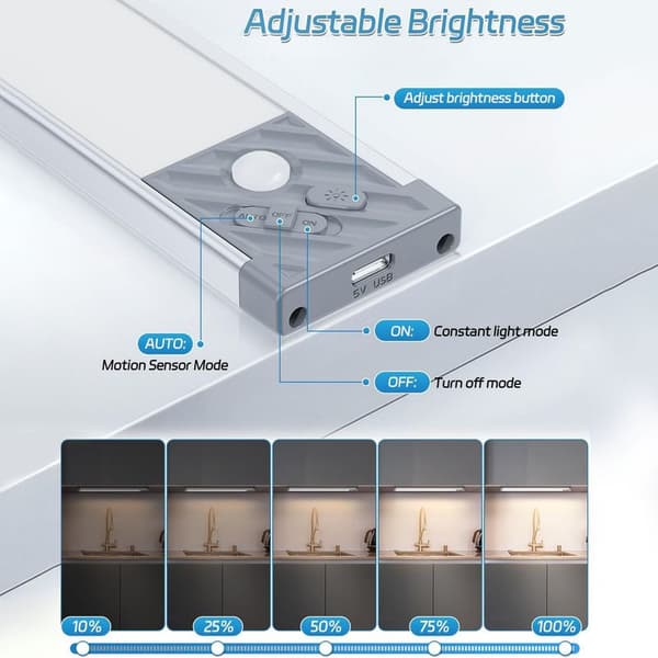2 50 LED-sensor skåpbelysning, varmt ljus, silverhölje