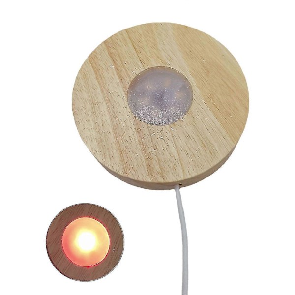 Rund Lysbase i Tre, LED-displayholder med 6 LED-lys for 3D Krystallglass, Kunstharpiks, Hjemmepynt