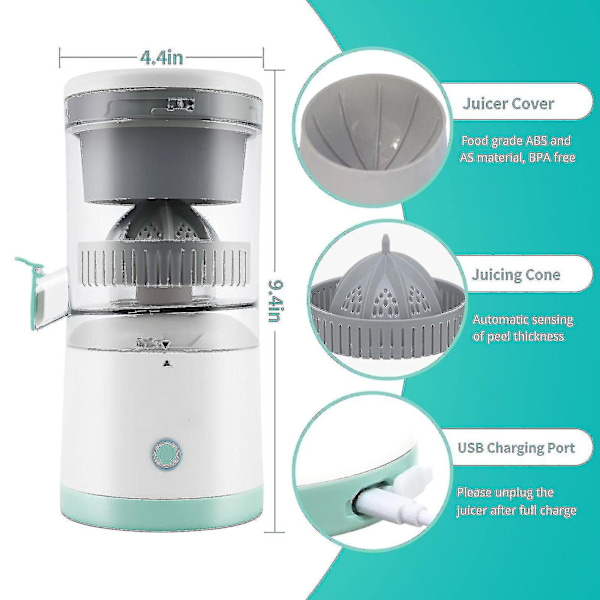 Bærbar elektrisk USB-oppladbar juicer for appelsin- og sitronjuicing - 45W, 2023 ny utgave [Gratis frakt]