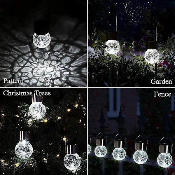 Sett med 2 solcellekulelamper for utendørs bruk, Cracked Glass Ball Chandelier solcelledrevet automatisk belysning/oppladbar solenergi
