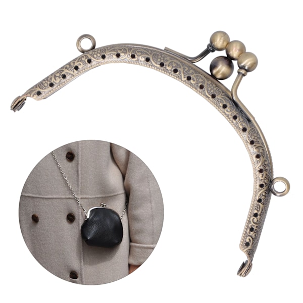 Metallisk plånboksram halvrund präglad retro dubbelring antik mässingshandtag 10,5 cm