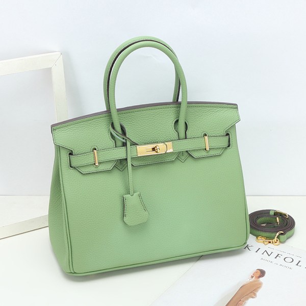 Damer Läder Handväska Första Lagret Ko-Läder Tote Bag Pendlar Crossbody Handväska-Fruktgrön Fruit Green No. 30 (30x17x22cm)