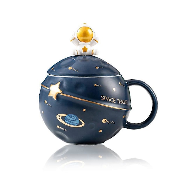 Astronaut Kop Rum Præget Planet Krus, Sød Keramisk Kaffekrus, Nyhedskrus med Låg og Ske til Kaffe, Te, Mælk, Æstetisk Rumindretning Sjov Gave