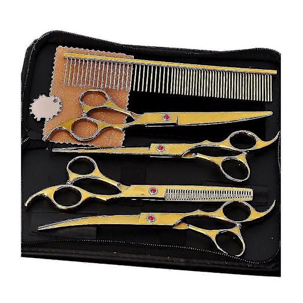 4 st/set Professionell Salong Frisörsaxar Frisering Saxar Klippverktyg Kit 7.0 tum zd EQ guld