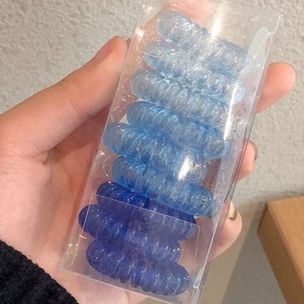 Elastiska Hårband i Spiralformad Design Bekväma Hårband Formade som Telefonsladdar för Flickor - Gradient Blå