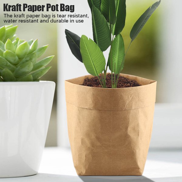 Kraftpapirposeblomsterpottedekselbeholder Multifunksjonell Oppbevaringspose (25*25*40cm)