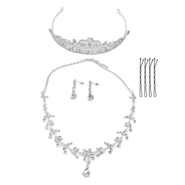Bröllopskrona Smyckesset Strass Silverfärg Legering Allergivänligt Halsband Kronset