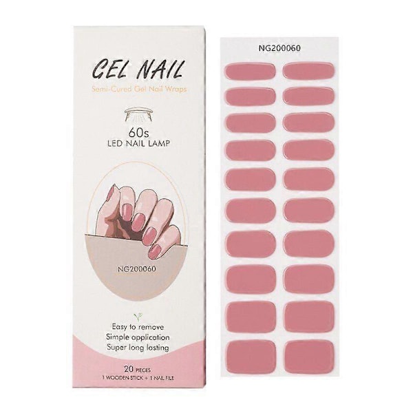 Halv-böjda Nagelstickers i Solid Gel 20 Vattentäta Självhäftande Remmar Full Nageldekoration Utan UV-lampa NG200005