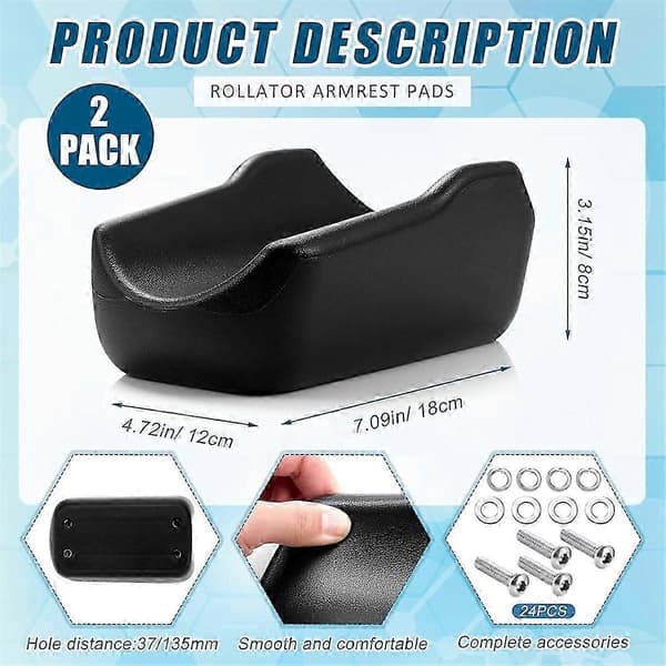 2 Pieces Rollator Armrest Pads Upright Walker Forearm Pads Black Walker Handles Cushions Stand Up Rollator Black