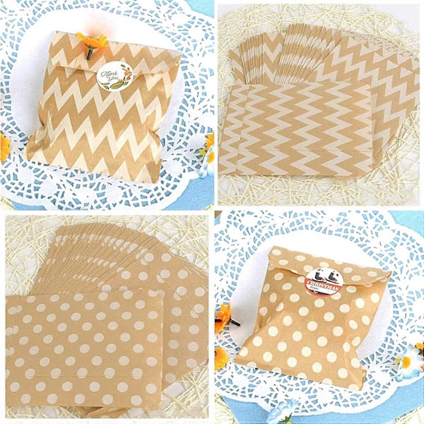 50 stk. Kraft Papir Madposer, Kraft Papirposer cookie poser gaveposer Slikposer til Bryllup, Fødselsdag, Fest, Jubilæum, Halloween, Jul osv.