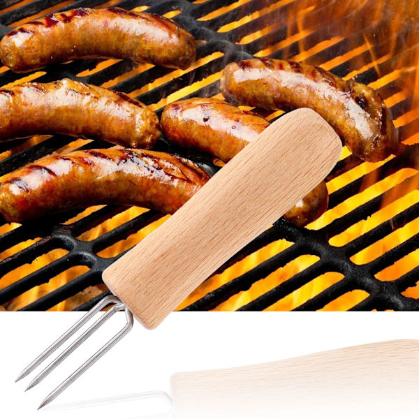 4 stk. grillspyd i rustfrit stål med træhåndtag til grill, kød, frugt og majsholdere
