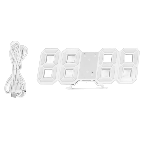 3D LED Väggklocka Minimalistisk Vit Ram Digital Väggväckarklocka Timer med Temperatur för Hem Vardagsrum Rosa Ord