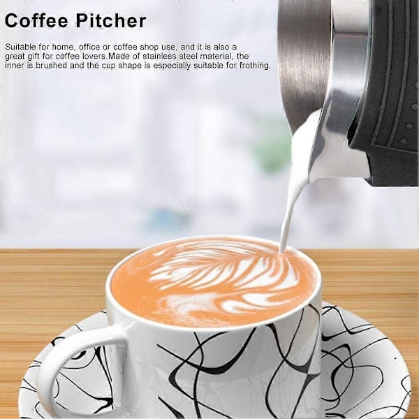 Mjölkkanna, Mjölkkanna i rostfritt stål Espresso Steamer med silikonlock Barista Tillbehör för Latte