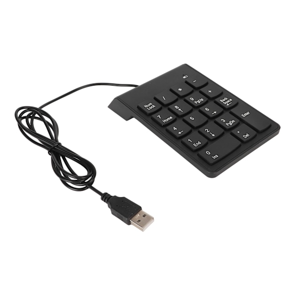 Kablet talltastatur Svart USB-tilkobling 18 taster Stille Plug and Play Utjevnende numerisk tastatur for bankkontor Spill