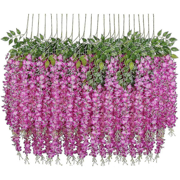 Kunstig Fake Wisteria Ranke Hængende Silkeblomster Hjem Bryllupsfest Dekoration (24 stk., Ranke, Hvid) zd