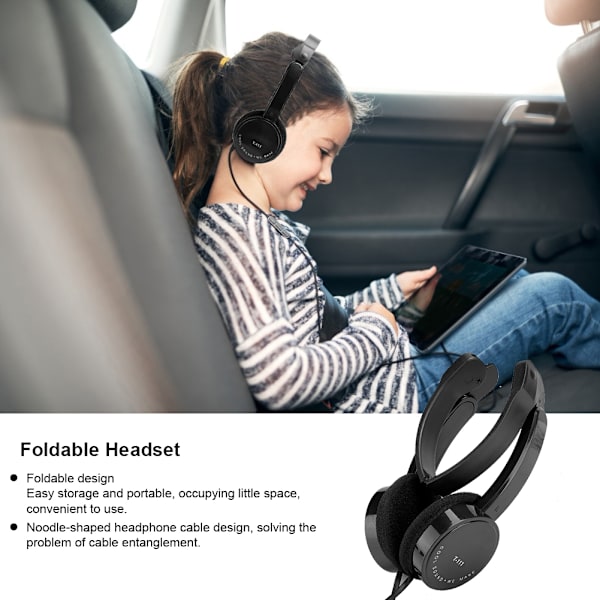Foldbart Kablet Stereo Headset Børnehovedtelefon med Mikrofon til Smartphone Tablet Sort