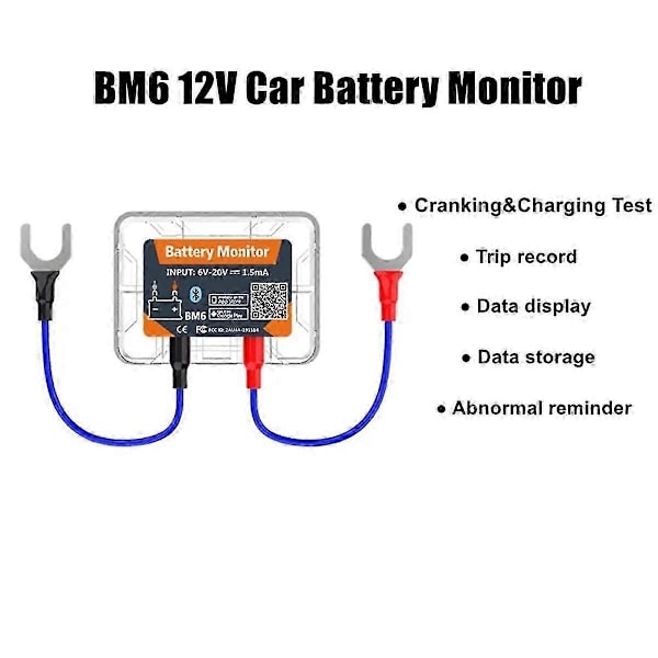 Trådlös Bluetooth 12V Batteriövervakare BM6 med Bilbatterihälsokontroll APP Övervakning Batteri Te