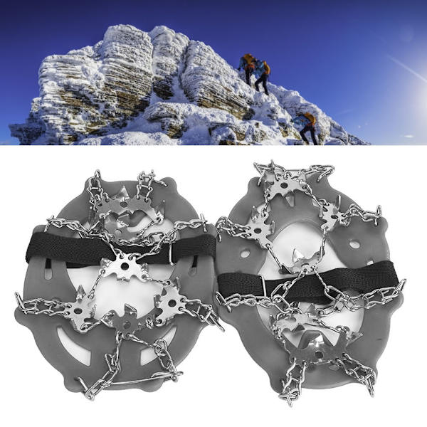 1 par universelle 19 tænder Anti Slip Ice Cleat Sko Greb Spikes Klamper Crampons til Vandring Klatringgrå