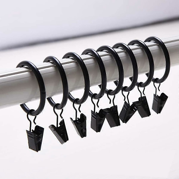 30 stk. 35 mm Diameter Multipurpose Gardiner Clips Gardiner Stang Gardiner Ringe med Clips, Sort