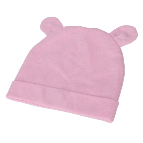 Nyfödd mössa Bomull Hög elasticitet Mjuk hudvänlig Lätt Andas Varm Rosa Söt Björnöra Cap Baby