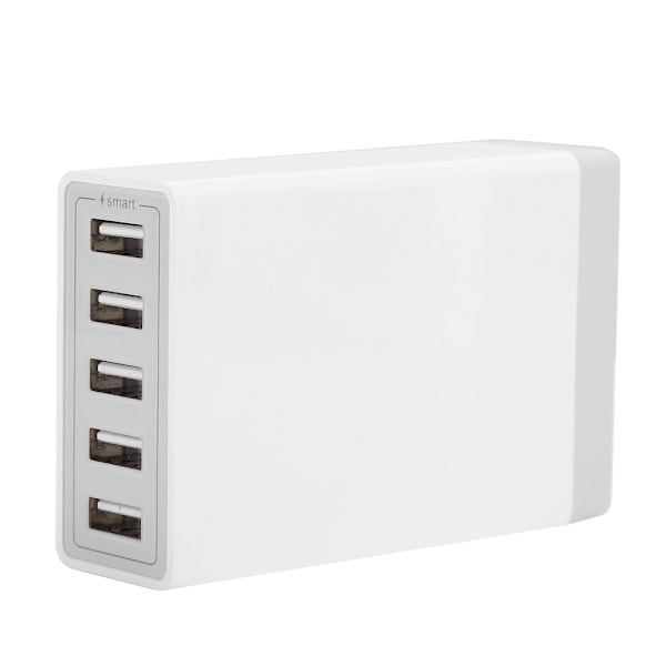 8A 5-portars USB-skrivbordsladdare för hem och kontor, snabbladdningsenhet (US 100V-240V) Vit US
