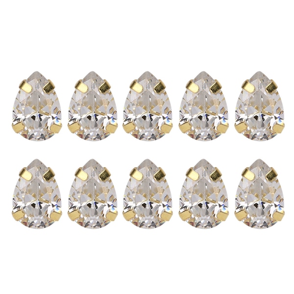 10 st sy rhinestones gyllene klo DIY rosett kläder tillbehör 7x10mm vit