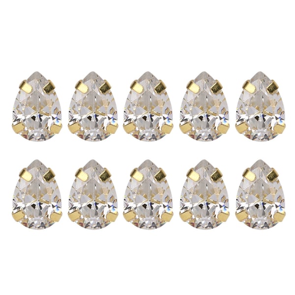 10Pcs Sewing Zircon Rhinestones Golden Claw DIY Bowknot Clothes Accessories 7x10mmWhite