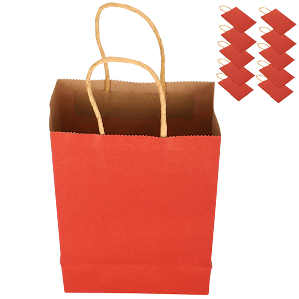 10 stk bærbar festpapirpose enkel handlepose gavepose med håndtak 15 x 8 x 21 cm rød