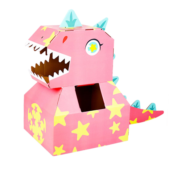 Paper Dinosaur Head Costumes Toy DIY Wearable Interactive Cardboard Dinosaur Head Costumes for Children Pink